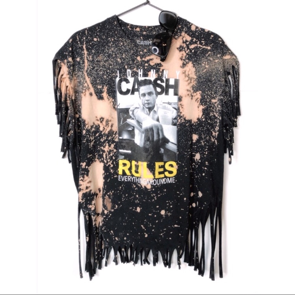 Distressed Jersey Fringe Johnny Cash Tee